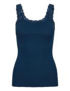 Rwbabette Sl Deep Back Lace Top Blue Rosemunde