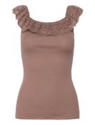 Silk Off Shoulder Top W/ Lace Brown Rosemunde