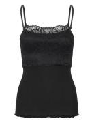 Silk Strap Top W/ Lace Black Rosemunde