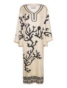 Manon Printed Satin Kaftan Dress Cream Malina