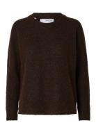 Slflulu Ls Knit O-Neck Brown Selected Femme