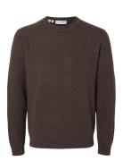 Slhross Ls Knit Structure Crew Neck Noos Brown Selected Homme