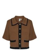 Yaskloma Ss Knit Cardigan S. Brown YAS