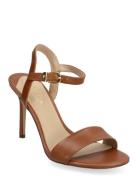 Gwen Burnished Leather Sandal Brown Lauren Ralph Lauren