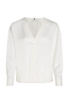 Rwb Stitch V-Neck Ls Blouse White Tommy Hilfiger