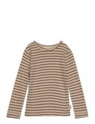 T-Shirt L/S Modal Striped Brown Petit Piao