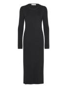 Slfcaro Ls Rib Knit Long Dress Black Selected Femme