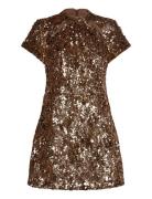 Sequin Mesh Dress Gold French Connection