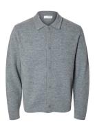 Slhreason Ls Knit Boiled Wool Cardigan Grey Selected Homme