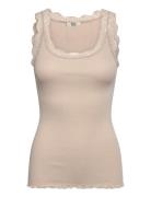 Rmwbalta Modal Sl U-Neck Top Beige RM By Rosemunde