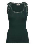 Rmwbalta Modal Sl Lace U-Neck Top Green RM By Rosemunde