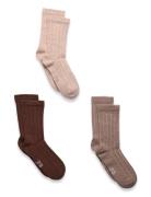 Wool Socks - Rib 3-Pack Brown Minymo