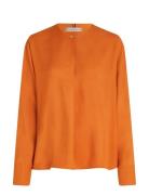 Fluid Viscose V-Neck Rlxd Blouse Orange Tommy Hilfiger