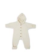 Jumpsuit Bouclé Merino Wool W. Buttons And Hoodie Cream Smallstuff