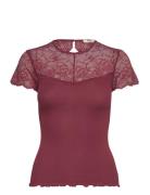 Rmwbea Lace Heartshape Ss Top Burgundy RM By Rosemunde