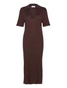 Fine Knit Rib Collar Dress Brown Davida Cashmere