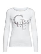 Ls Rn Guess Studded Logo Tee White GUESS Jeans