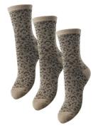 Pcsebby Glitter Lo 3-Pack Aop Socks Noos Brown Pieces