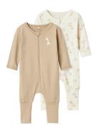 Nbnnightsuit 2P Zip Ff Jet Giraffe Noos Beige Name It