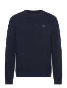 Textured Cotton C-Neck Navy GANT