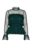Rhoda Dotted Mesh L/S Blouse Green Bubbleroom