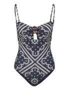 Mandy Bamboo-Ring Bandeau Swimsuit Navy Malina