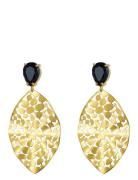 Leaf Crystal Earring Black/Gold Gold Bud To Rose