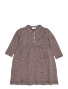 Merino Pointelle Dress W. Collar Brown Copenhagen Colors