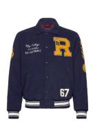 Pile Fleece Letterman Jacket Blue Polo Ralph Lauren