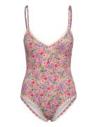 Nila V-Neck Crochet Trimmed Swimsuit Pink Malina