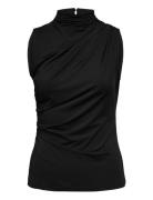 Rwbillie Sl Drape Top Black Rosemunde