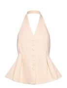 Halter-Neck Waistcoat With Pleats Cream Mango