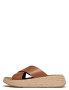 F-Mode Espadrille Leather Flatform Cross Slides Brown FitFlop