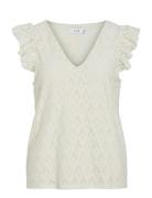 Viamalina V-Neck C/S Top/Pb Cream Vila