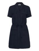 Textured Linen S/S Short Dress Navy Tommy Hilfiger