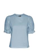 Vmsenna Ss Emb Sleeve Top Jrs Blue Vero Moda