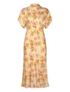 Alivia Short Sleeve Satin Midi Dress Yellow Malina