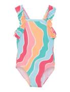 Swimsuit W. Frills, Aop Patterned Color Kids