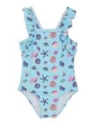 Swimsuit W. Frills, Aop Blue Color Kids