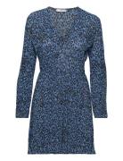 Textured Floral-Pattern Dress Blue Mango