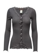 Rwbabette Silk Ls V-Neck Lace Cardi Grey Rosemunde