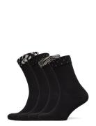 Sock 4-P Decorated Cuff Black Lindex