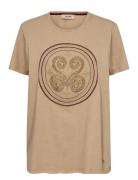 Mmzano O-Ss Embroidery Tee Beige MOS MOSH