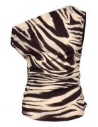 Zebra-Print Draped Blouse Brown Mango
