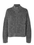 Slfsia Ras Ls Knit Zipper Cardigan Noos Grey Selected