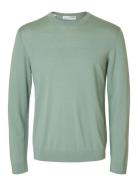 Slhtray Ls Knit Merino Crew Neck Noos Green Selected