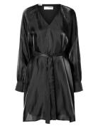Slfarina Ls Short V-Neck Dress B Black Selected