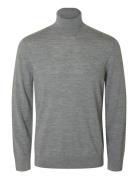Slhtray Ls Knit Merino Roll Neck Noos Grey Selected