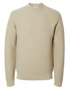 Slhtion Ls Knit Structure Mock Neck Beige Selected