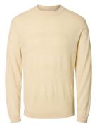 Slhtray Ls Knit Merino Crochet Crewneck Cream Selected